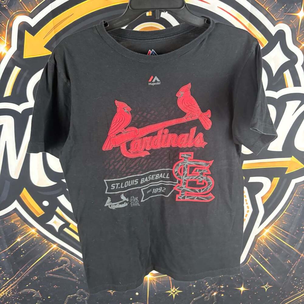 Majestic St. Louis Cardinals Black Overspray T-Shirt, Size M